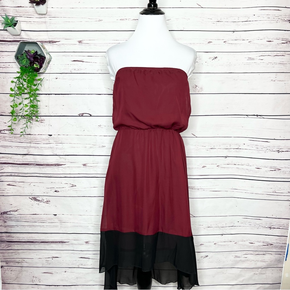 NWT Maroon & Black Strapless High Low Bohemian Dress Size Small